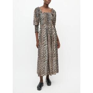 chinese dress ladies Ganni Black/Lilac Check Cotton-Blend Smocked Seersucker Maxi Dress